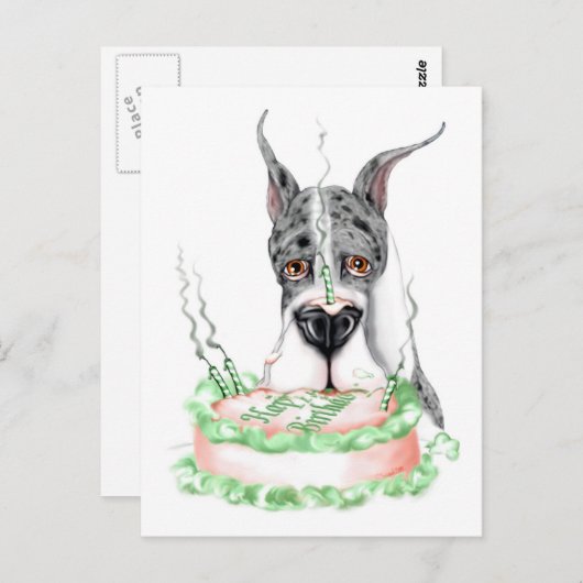 グレートダネメルレお誕生日ケーキ ポストカード (正面/裏面)