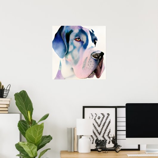 グレートダンの水彩色 ポスター (ホームオフィス)