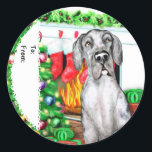 グレートダンストッキングメルルUCギフトラベル ラウンドシール<br><div class="desc">ストッキングつるは煙突に気に寄せられ、甘い小さな子犬が辛抱強く待っている。火は木が全てトリミングされている踊りだ疑問に思が、彼のためにサンタが持って来ている！Danes-R-Usの甘いクリスマスグレートDaneアートは、今年のホリデーシーズンに犬の恋人を喜ばせるだろう。</div>