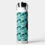 グレートダンティール（緑がかった色）ハーレクインファウンブラックドッグモノグラム ウォーターボトル (正面)