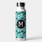 グレートダンティール（緑がかった色）ハーレクインファウンブラックドッグモノグラム ウォーターボトル (左面)