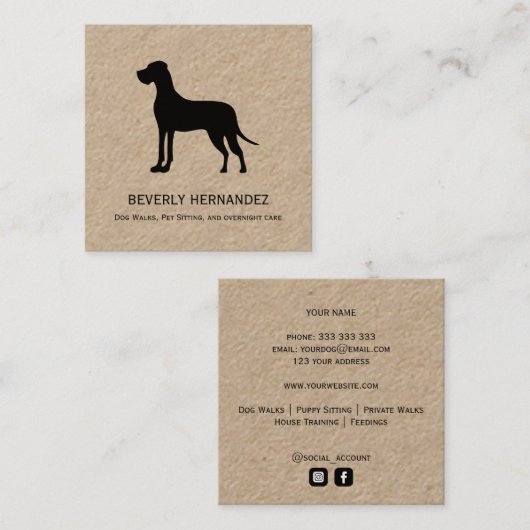 グレートダンドッグウォーカートレーナーパピーシッティングクラフト スクエア名刺 (正面/裏面)