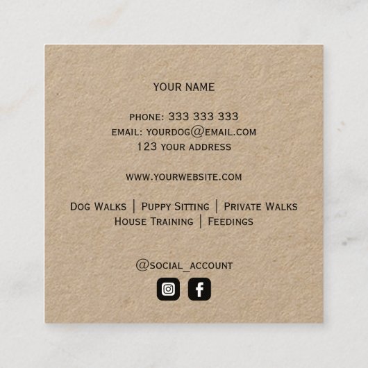 グレートダンドッグウォーカートレーナーパピーシッティングクラフト スクエア名刺 (裏面)