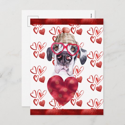 グレートダンハートドッグラバーバレンタインギフト シーズンポストカード (正面/裏面)
