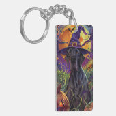 グレートダン不気味ドッグハロウィンウィッチカボチャ キーホルダー (正面左)