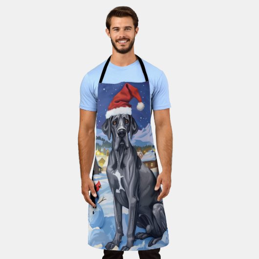 グレートダン冬ワンダーランドクリスマスジョイ エプロン (着用した状態)