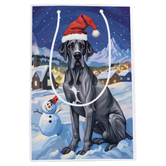 グレートダン冬ワンダーランドクリスマスジョイ ミディアムペーパーバッグ (正面)