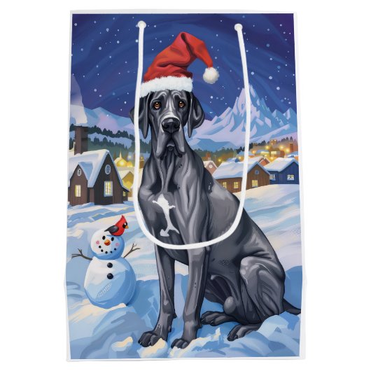 グレートダン冬ワンダーランドクリスマスジョイ ミディアムペーパーバッグ (裏面)