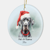グレートダン初めてのクリスマスパーソナライズされたの水色 セラミックオーナメント (左)