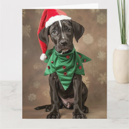 グレートダン小妖精や小人子犬クリスマスカード カード