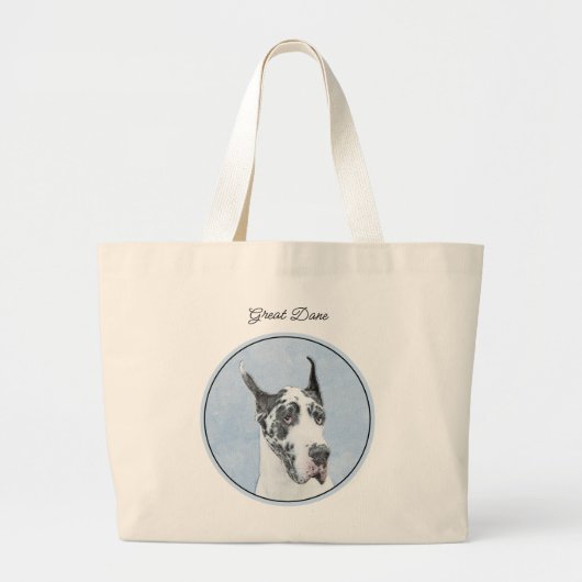 グレートダン絵を描ズオリジナルペットドッグアート ラージトートバッグ (正面)