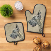 グレートダン絵を描ズオリジナルペットドッグアート 鍋つかみ&鍋敷きセット (トップダウン)