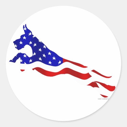 グレートダンUSA国旗のジャンパー ラウンドシール (正面)