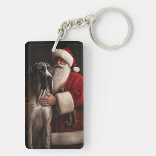 グレートダーネウィズサンタクロースフェスティバルクリスマス キーホルダー (裏面)
