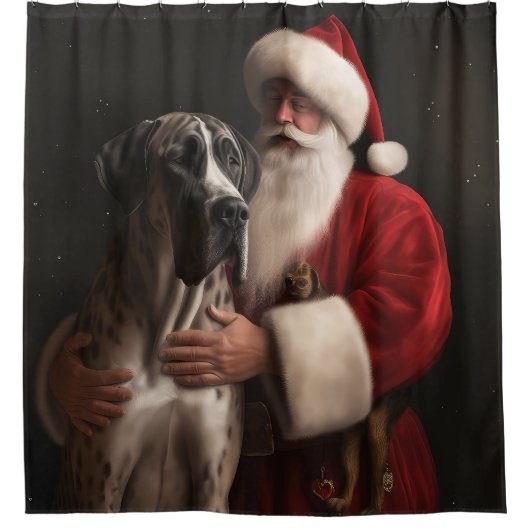 グレートダーネウィズサンタクロースフェスティバルクリスマス シャワーカーテン (正面)