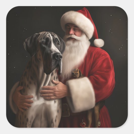 グレートダーネウィズサンタクロースフェスティバルクリスマス スクエアシール (正面)