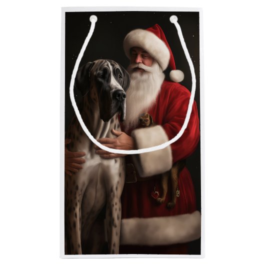 グレートダーネウィズサンタクロースフェスティバルクリスマス スモールペーパーバッグ (裏面)