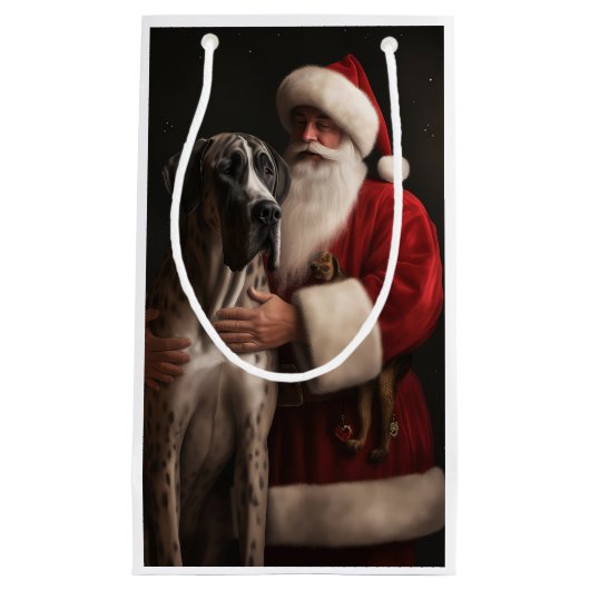 グレートダーネウィズサンタクロースフェスティバルクリスマス スモールペーパーバッグ (正面)