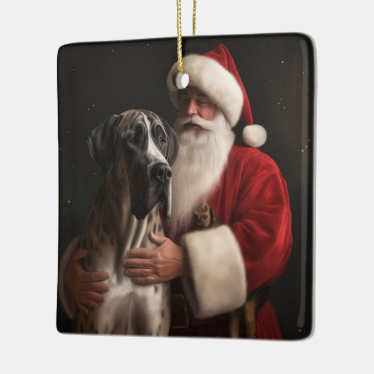 グレートダーネウィズサンタクロースフェスティバルクリスマス セラミックオーナメント (左)