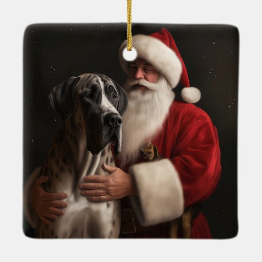 グレートダーネウィズサンタクロースフェスティバルクリスマス セラミックオーナメント (裏面)