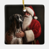 グレートダーネウィズサンタクロースフェスティバルクリスマス セラミックオーナメント (正面)