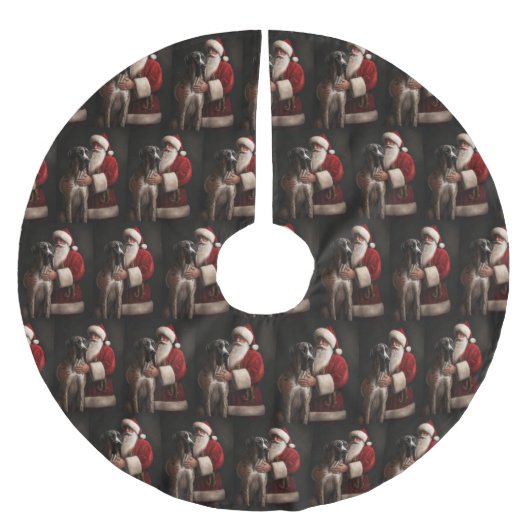 グレートダーネウィズサンタクロースフェスティバルクリスマス ブラッシュドポリエステルツリースカート (正面)