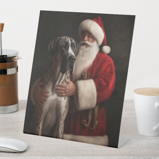 グレートダーネウィズサンタクロースフェスティバルクリスマス 台座サイン (インサイチュ)