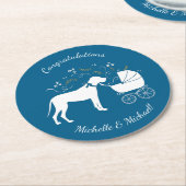 グレートダーネドッグベビーシャワーパピーブルーボーイ ラウンドペーパーコースター (アングル)