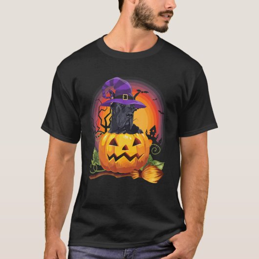 グレートダーンウィッチパンプキンハロウィーンドッグ恋人 Tシャツ (正面)