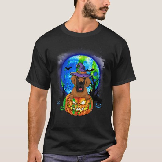グレートダーンウィッチムーンカボチャ怖いハロウィーンドッグ Tシャツ (正面)