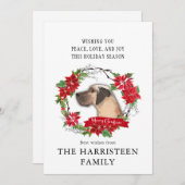 グレートダーンタンウォーターカラーポインセティシアクリスマス シーズンカード (正面/裏面)