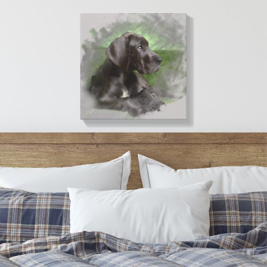 グレートダーンドッグシッティングウォーターカラーアートポートレート キャンバスプリント (インサイチュ (寝室))