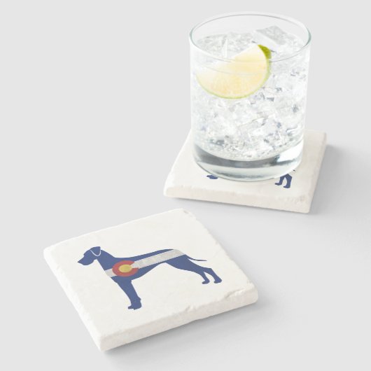 グレートダーンドッグシルエットコロラド州旗 ストーンコースター (横)