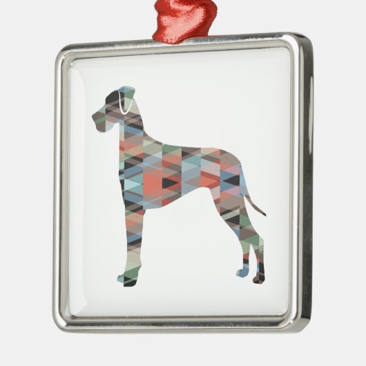 グレートダーンドッグジオメトリックシルエットプレイド メタルオーナメント (左)
