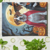 グレートダーンドッグスパンプキンハロウィンおもしろい キッチンタオル (折り畳み)