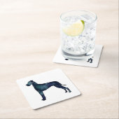 グレートダーンドッグブラックウォーターカラーシルエット スクエアペーパーコースター (インサイチュ)