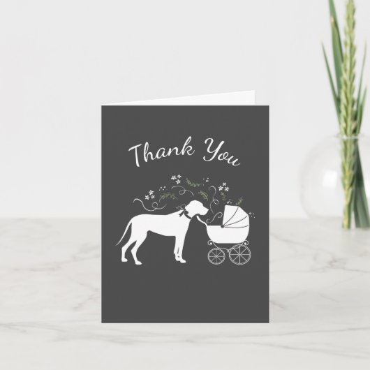 グレートダーンドッグベビーシャワーパピーグレー サンキューカード (正面)