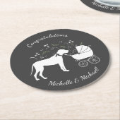グレートダーンドッグベビーシャワーパピーグレー ラウンドペーパーコースター (アングル)