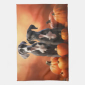 グレートダーンパピー秋デライトカボチャ キッチンタオル (縦)