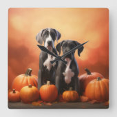 グレートダーンパピー秋デライトカボチャ スクエア壁時計 (正面)