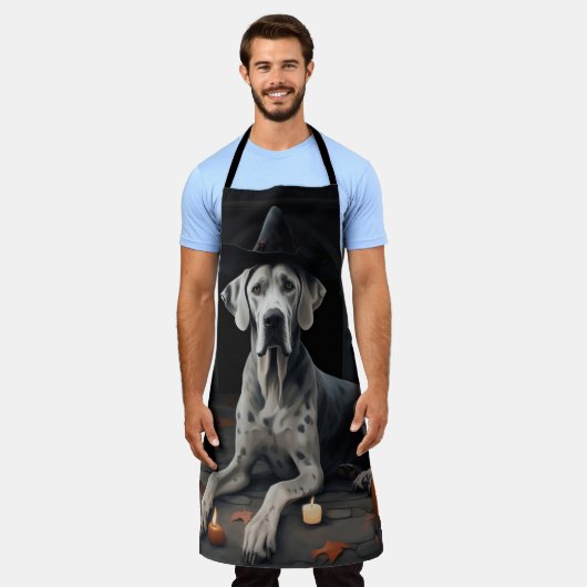 グレートダーンパンプキンハロウィーン怖いフリップ エプロン (着用した状態)