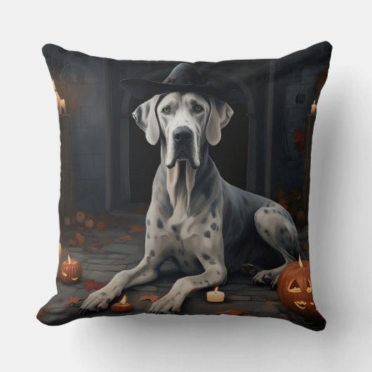 グレートダーンパンプキンハロウィーン怖いフリップ クッション (正面)