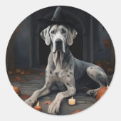 グレートダーンパンプキンハロウィーン怖いフリップ ラウンドシール (正面)