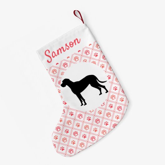 グレートデパーソナライズされたーンレッドポータイル模様 スモールクリスマスストッキング (裏面 (吊り時))