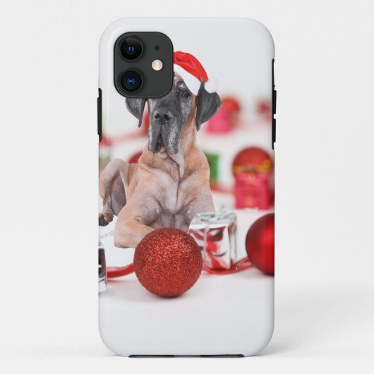 グレートデン犬とクリスマスオーナメントのプレゼント Case-Mate iPhoneケース (裏面)