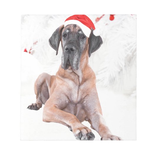 グレートデン犬のクリスマス帽子 ノートパッド (正面)