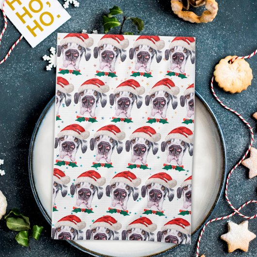 グレートデン犬種のクリスマス星 キッチンタオル