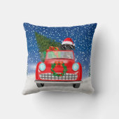 グレートデーンが車で雪景色をドライブ クリスマス クッション (裏面)