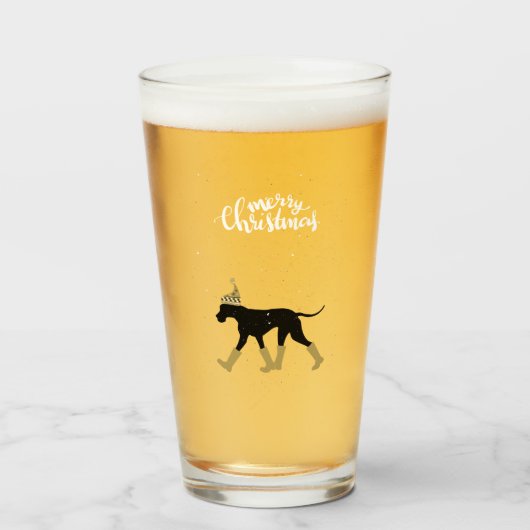 グレートデーンのクリスマスビールグラス タンブラーグラス (ドリンク正面)