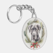 グレートデーンのクリスマスリースの華やかな犬 キーホルダー (正面左)